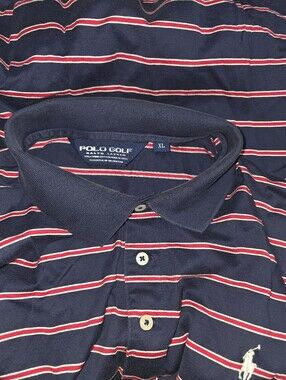 VTG Polo Golf Ralph Lauren Shirt Mens Large Blue Striped Sz Xl